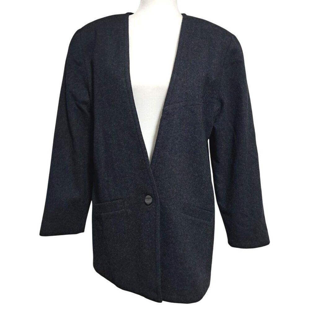 70s Minimalist Wool Blazer Sz 11/12 Charcoal Gray Campus Casuals USA Sleek‎